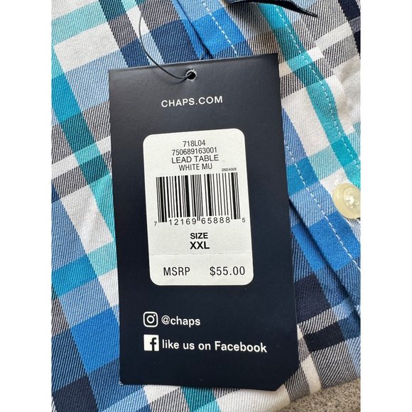 Chaps Performance Easy Care Twill Button Up Shirt Men XXL Blue White Plaid NWT - Picture 8 of 12